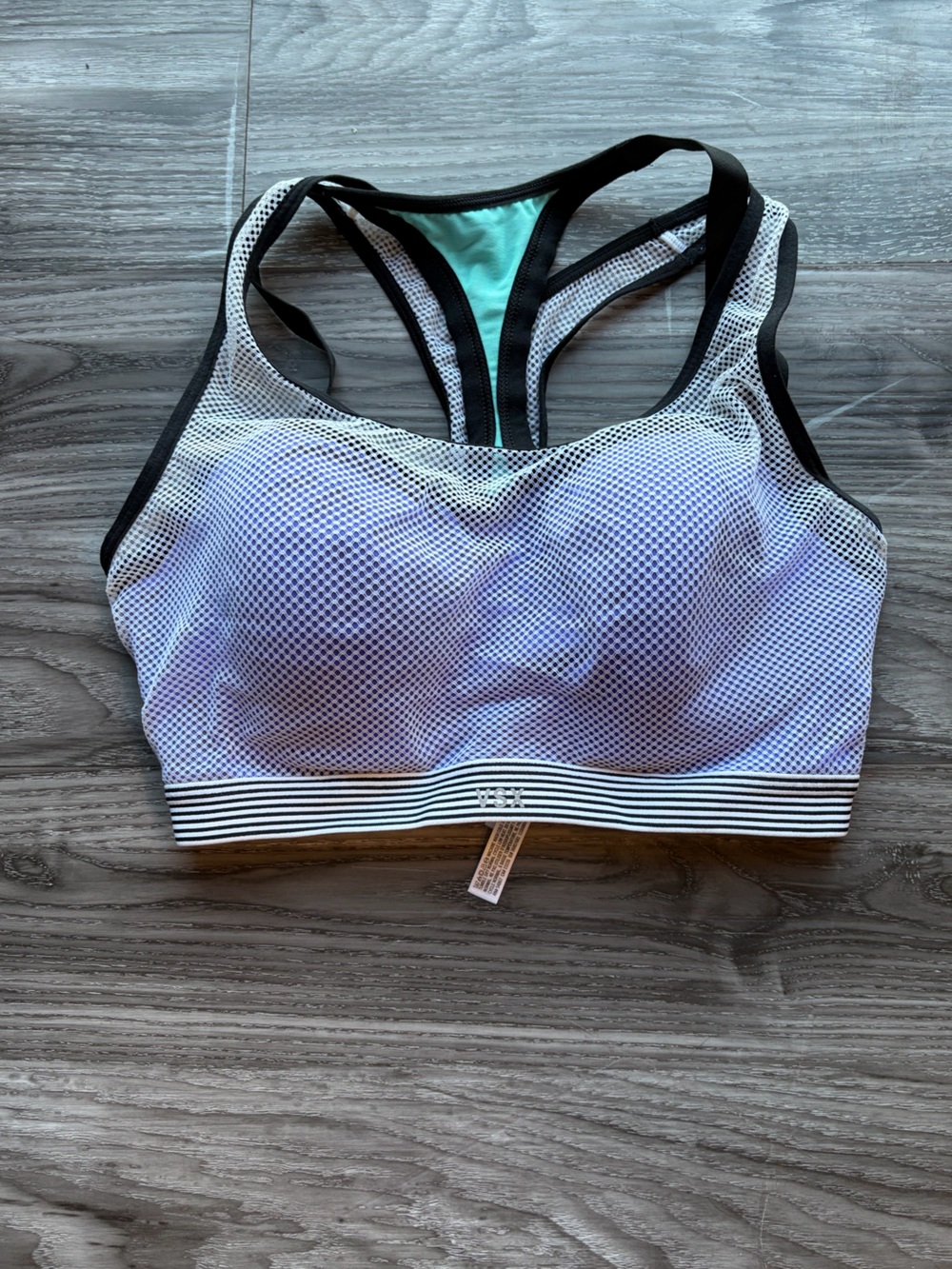 VSX Victoria’s Secret Lavender Mesh Racerback Sports Bra with Black Trim 32 DD